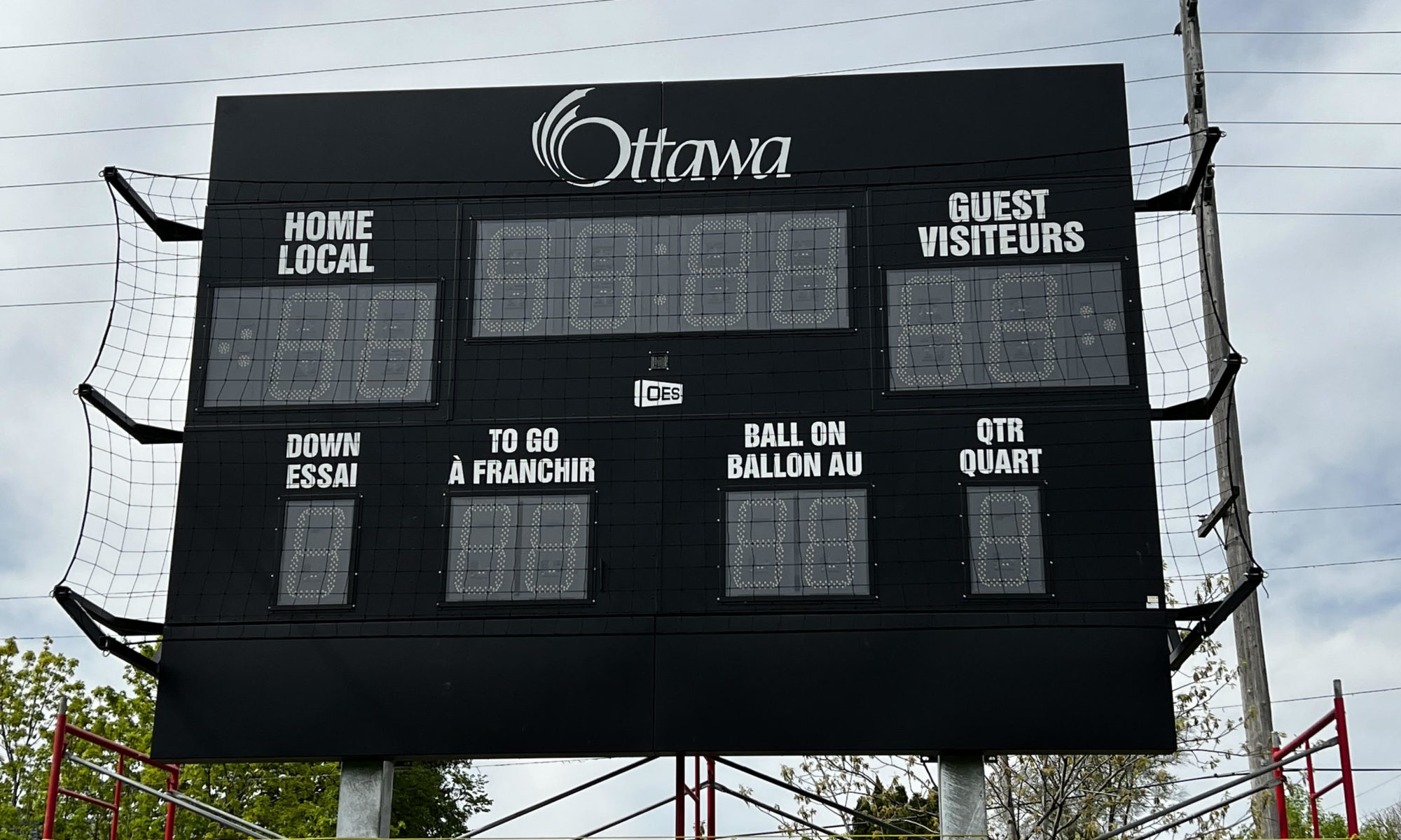 The new Gil o Julien Fieldhouse scoreboard, funded by councillors Rawlson King and Tim Tierney
